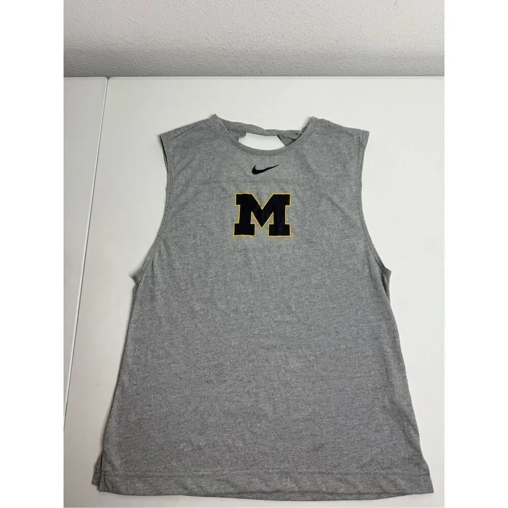 Nike Womens Sleeveless Tank Top Gray Michigan Logo M Dri Fit